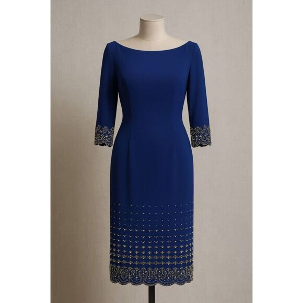 Ignite Evening Cobalt Blue Beaded Midi Dress Size 10
